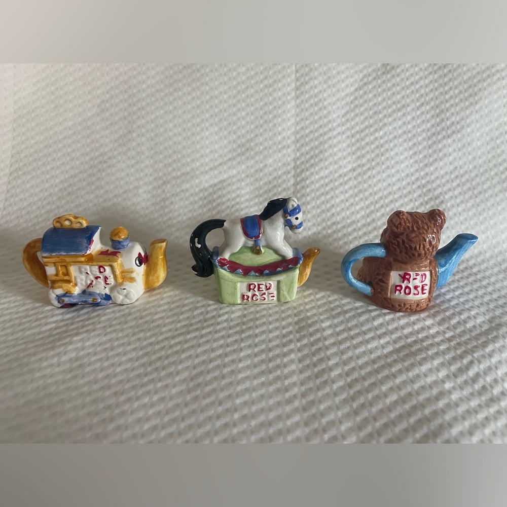 Red rose tea, vintage mini tea pot collection